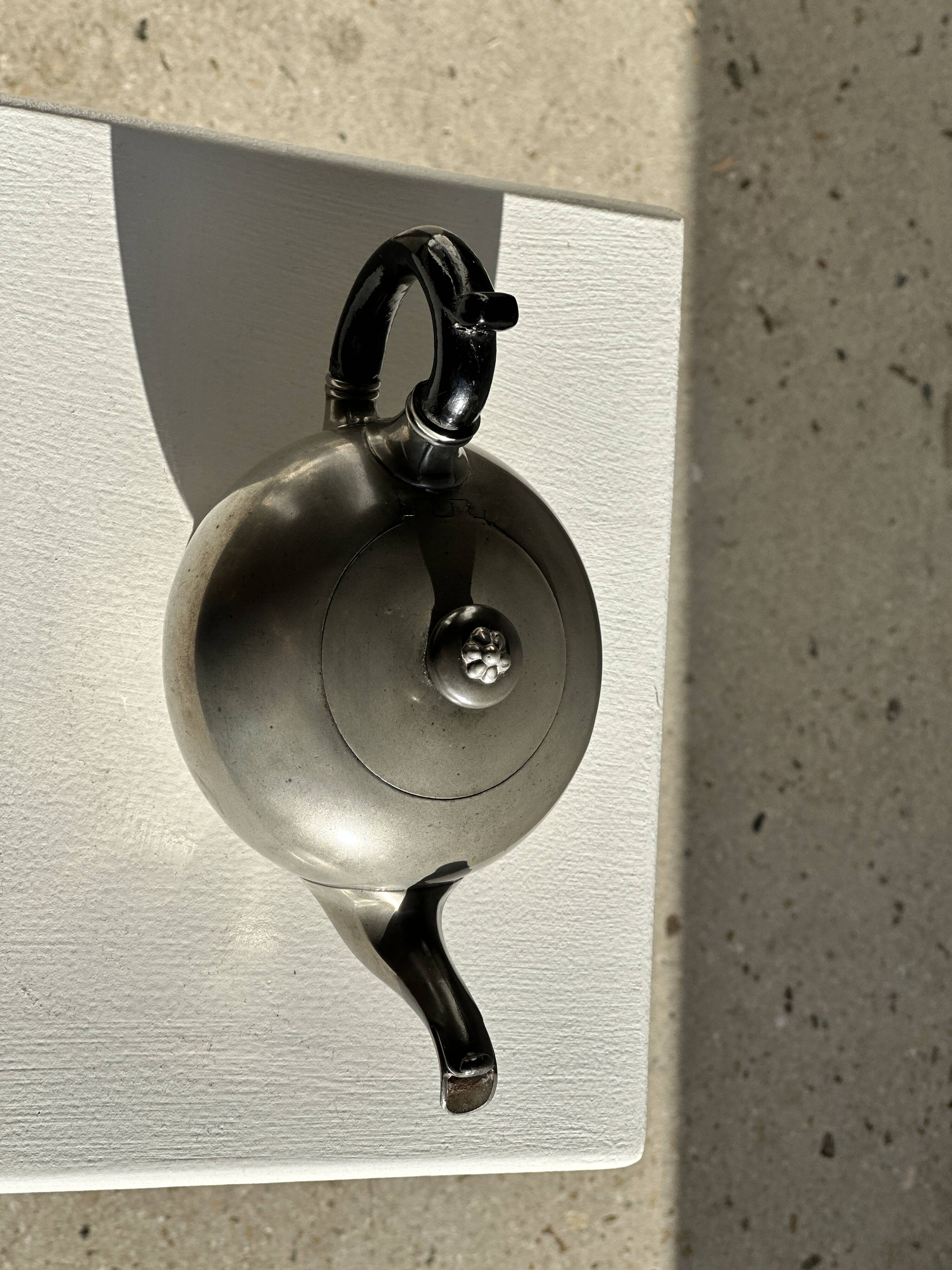 Small teapot, pewter coffee pot flattened oval shape