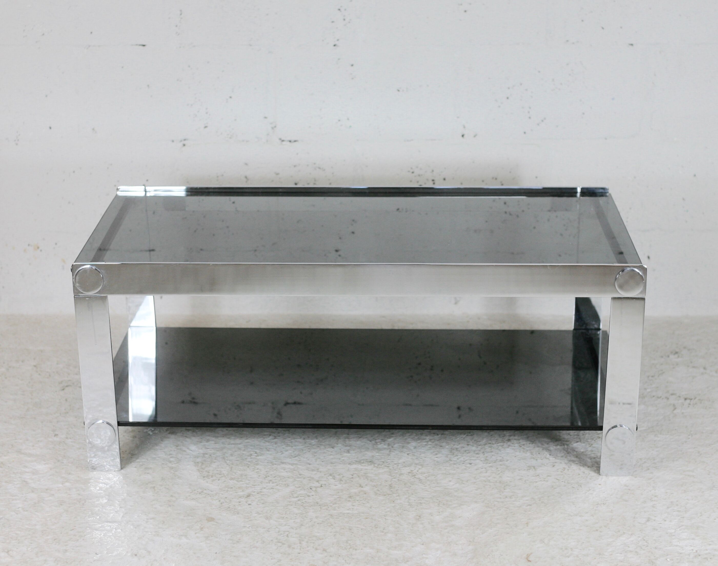 Coffee table steel and smoked glass, France, circa 1970