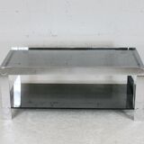 Coffee table steel and smoked glass, France, circa 1970