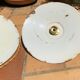 Suspension duo in green and white enamelled sheet metal new gold threads and socket