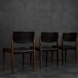 Modern vintage Scandinavian chairs in rosewood and black leather from the mid-century by Bramin, set of 3.