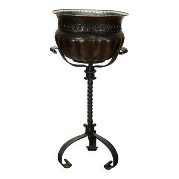 Antique three-legged wrought iron planter with basin, Italy, 20th century