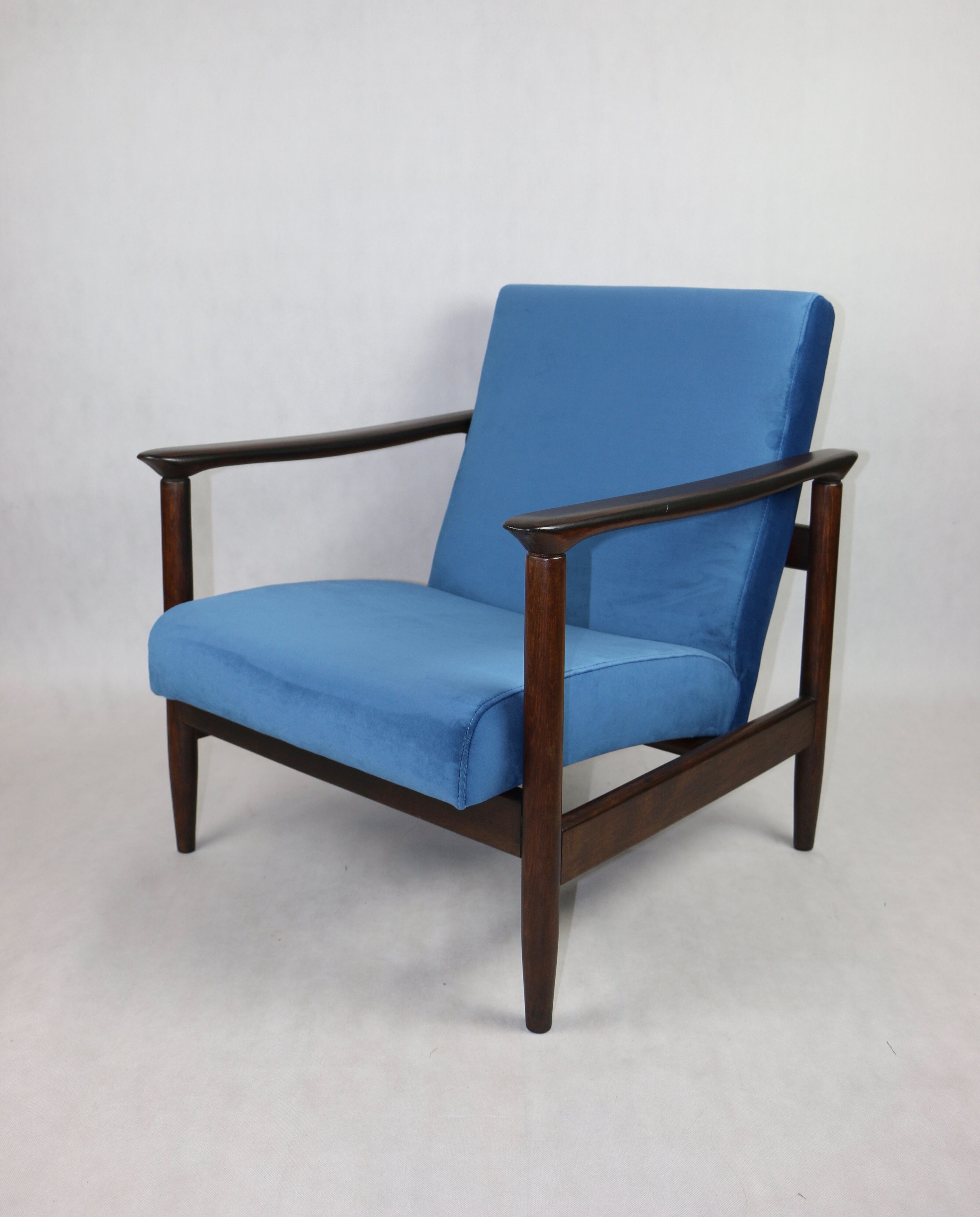 Blue marine velvet gfm-142 armchair by Edmund Homa, 1970s, ocean
