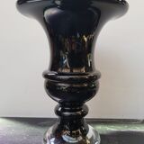 Ancien Vase Forme Médicis Verre Multicouche Noire & Transparent Vintage