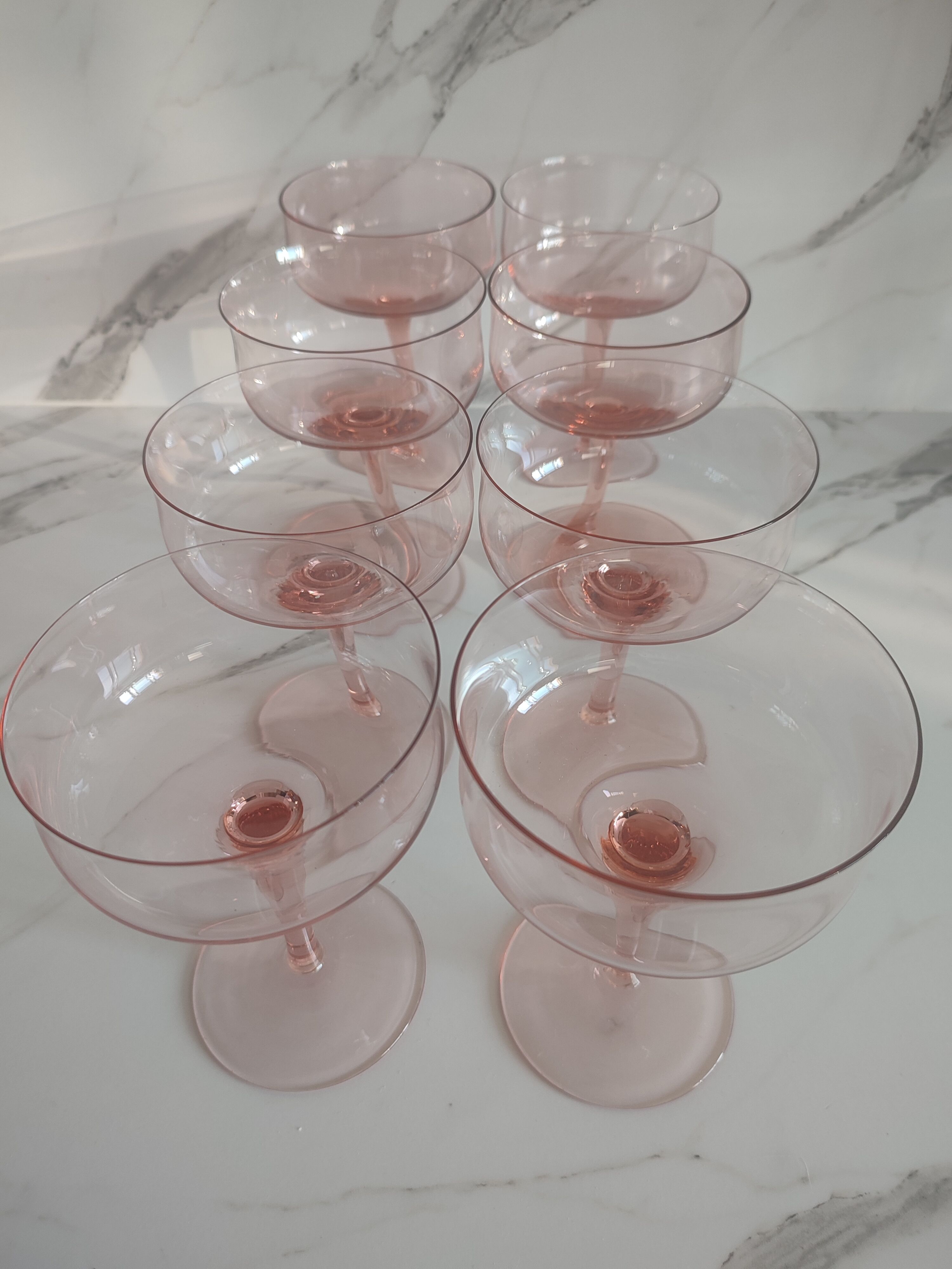 8 vintage pink crystal champagne glasses