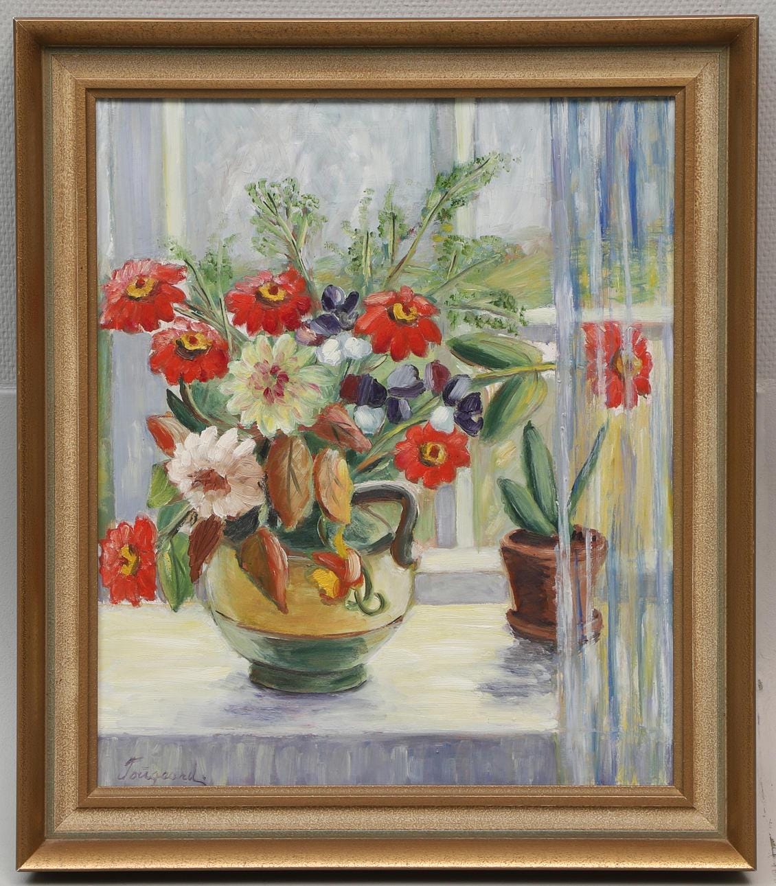 Original Danish Oil on Panel – “Flower Still Life” by Gerda Tougaard