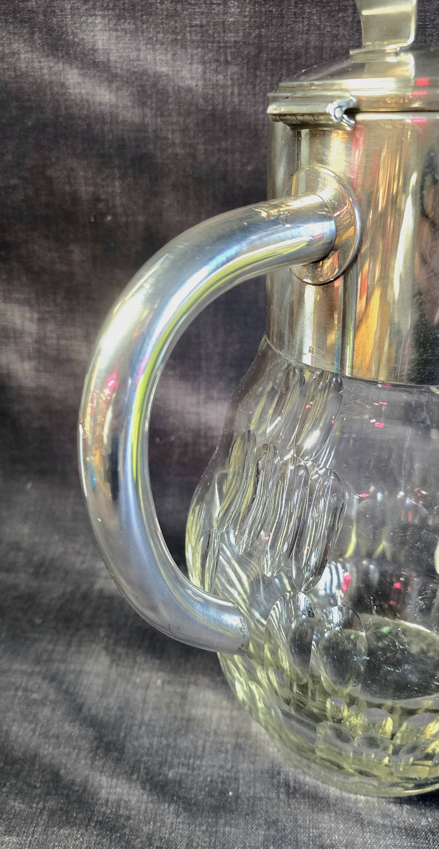 WMF jug / glass and silver-plated metal pouring vessel with filter, 1930s/40s