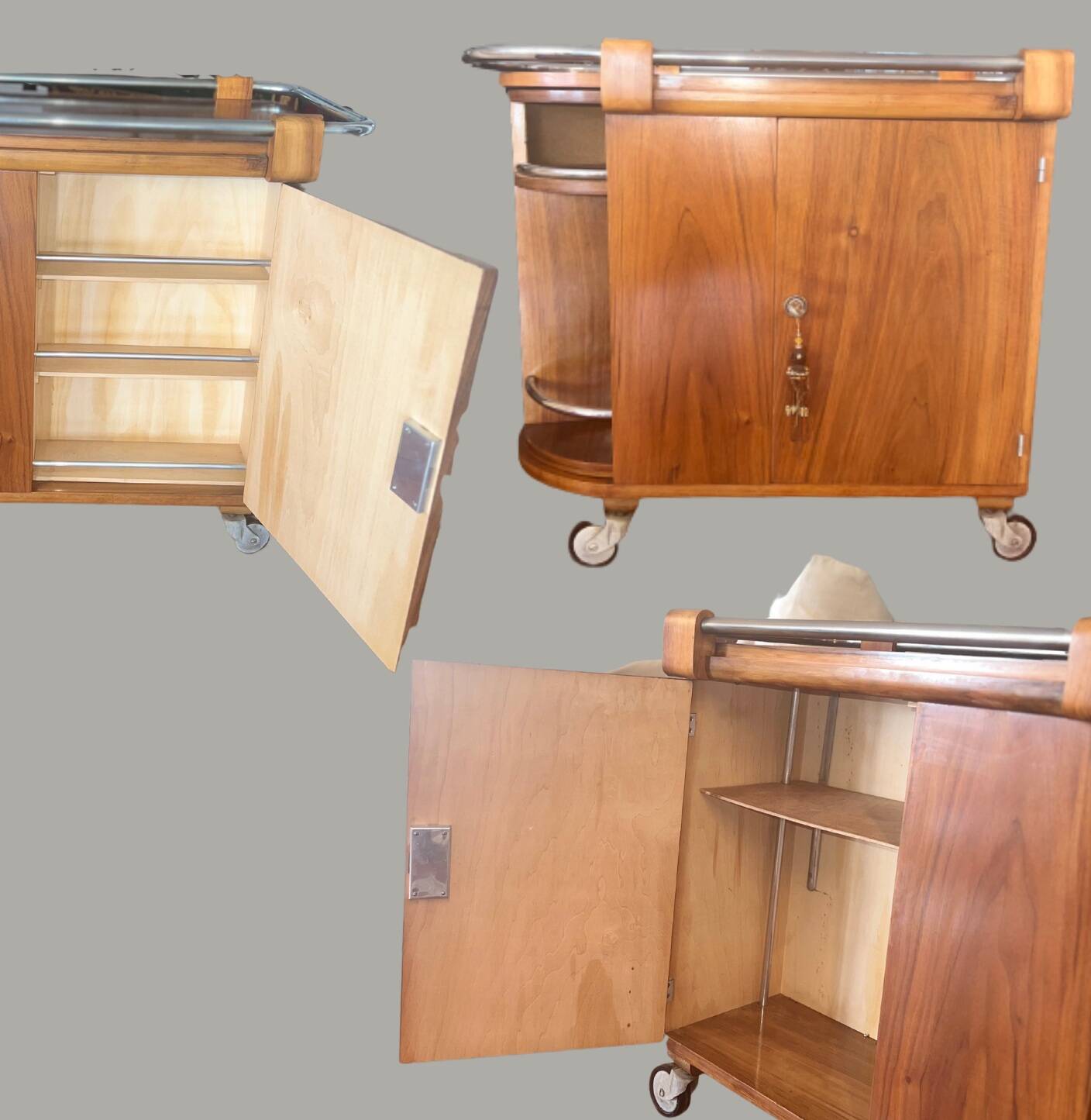 "Paquebot" Art Deco Bar Cabinet – Walnut and Chrome – 1930s/40s