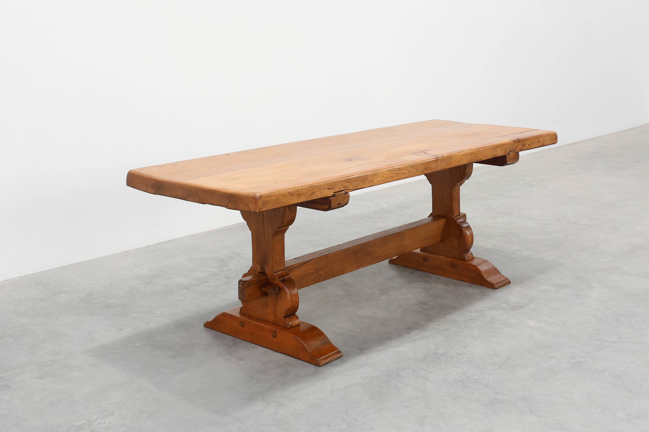 Rustic 20th century solid oak dinner table, France