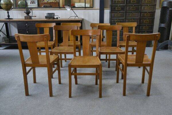 Set of 10 beech bistro chairs from the 1950s