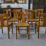 Set of 10 beech bistro chairs from the 1950s