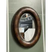 Brown Studded Oval Leather Wall Mirror
