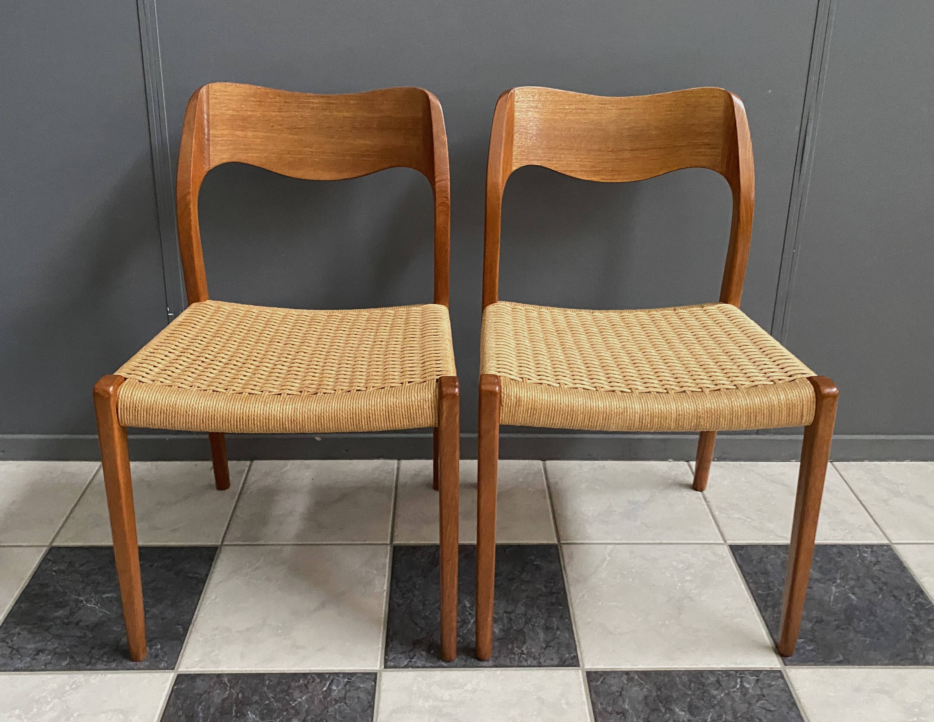 Niels Otto Moller teak and paper cord chairs, model 71