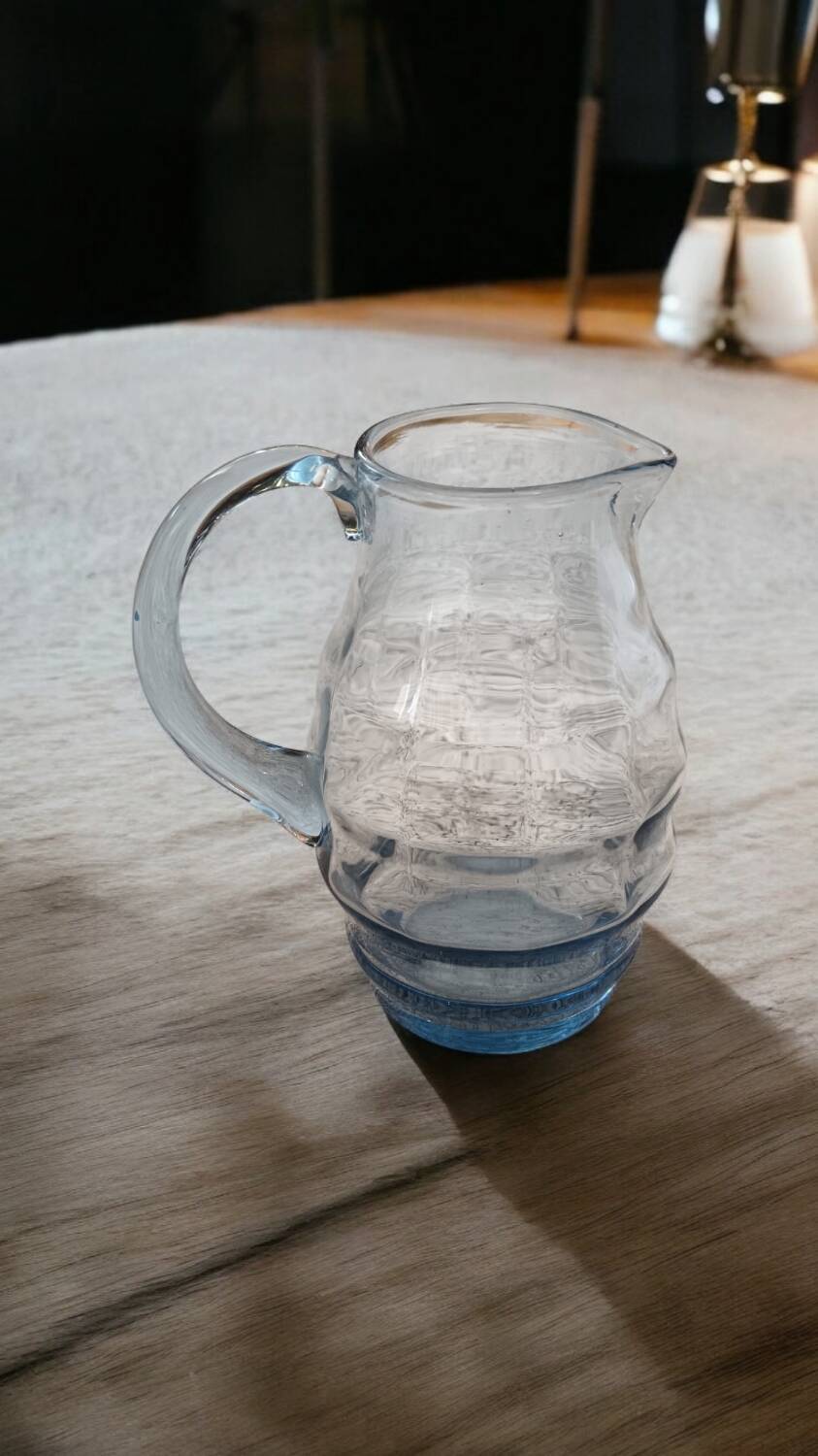 Blue glass pitcher