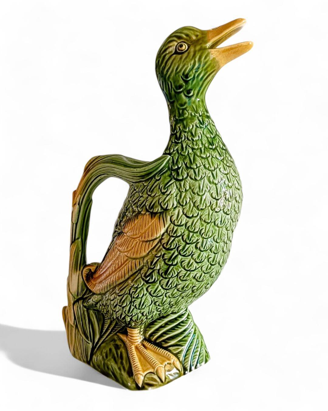 Majolica Duck Pitcher by Keller & Guérin, France, Art Nouveau, 1890
