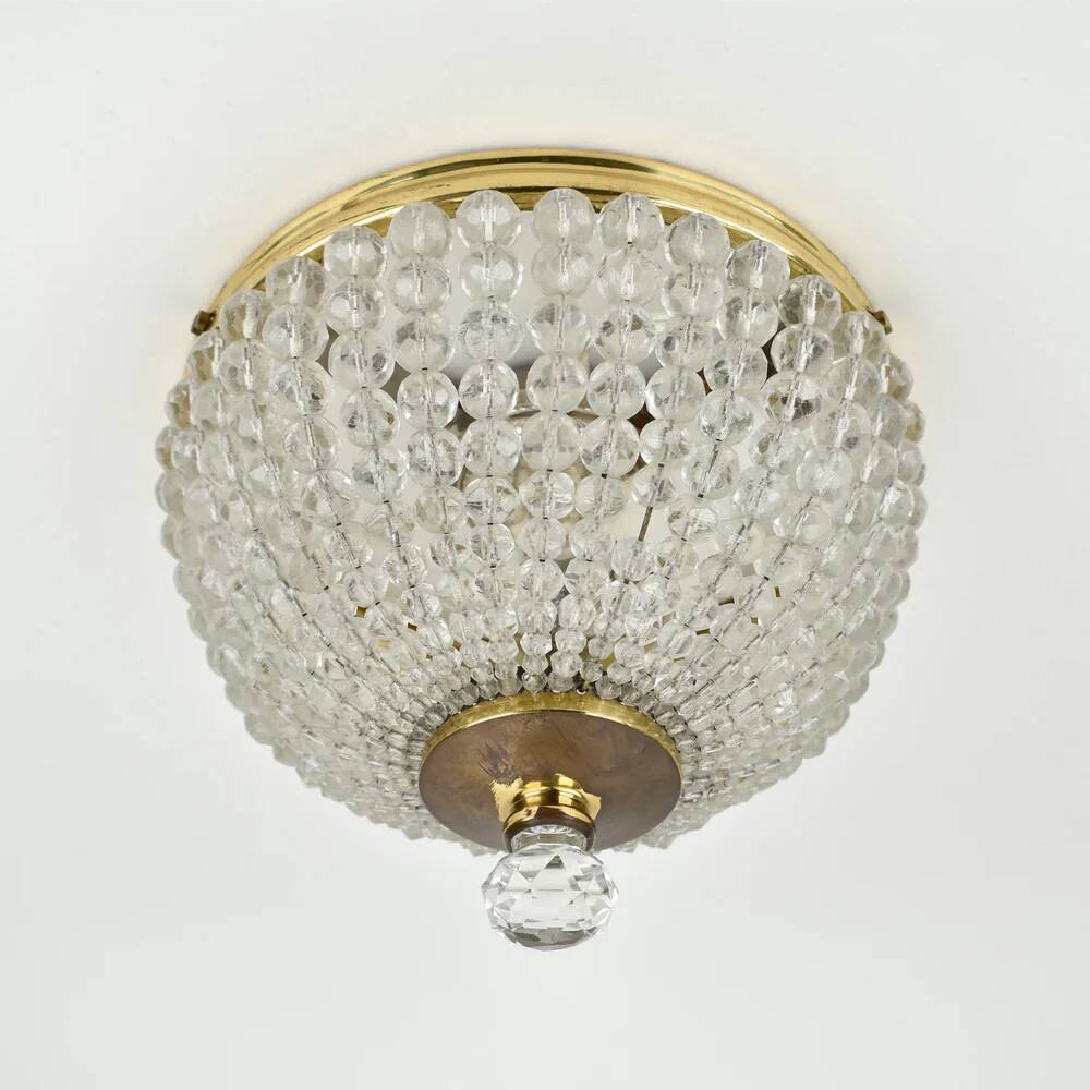 Vintage French brass and crystal flush mount antique