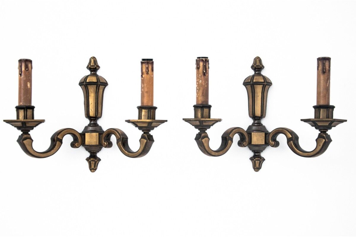 Set of brass wall lamps, Poland, 1950s