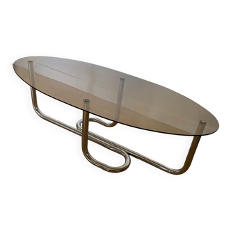 Coffee table smoked glass and chrome tube 1970