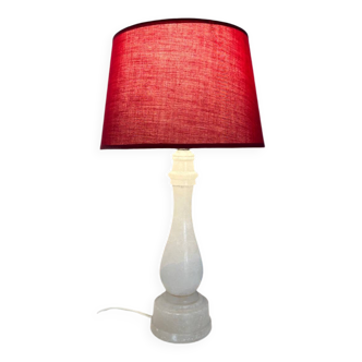 Lampe blanche en albâtre - lampe de table vintage en albâtre blanc et rouge