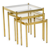 Mid Century Brass Nesting Tables With Glass Tops, Italy, 1970s, Set Of 3