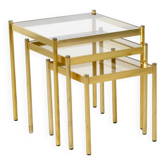 Mid Century Brass Nesting Tables With Glass Tops, Italy, 1970s, Set Of 3