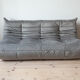 3 seater Togo grey velvet sofa designed by Michel Ducaroy 1973