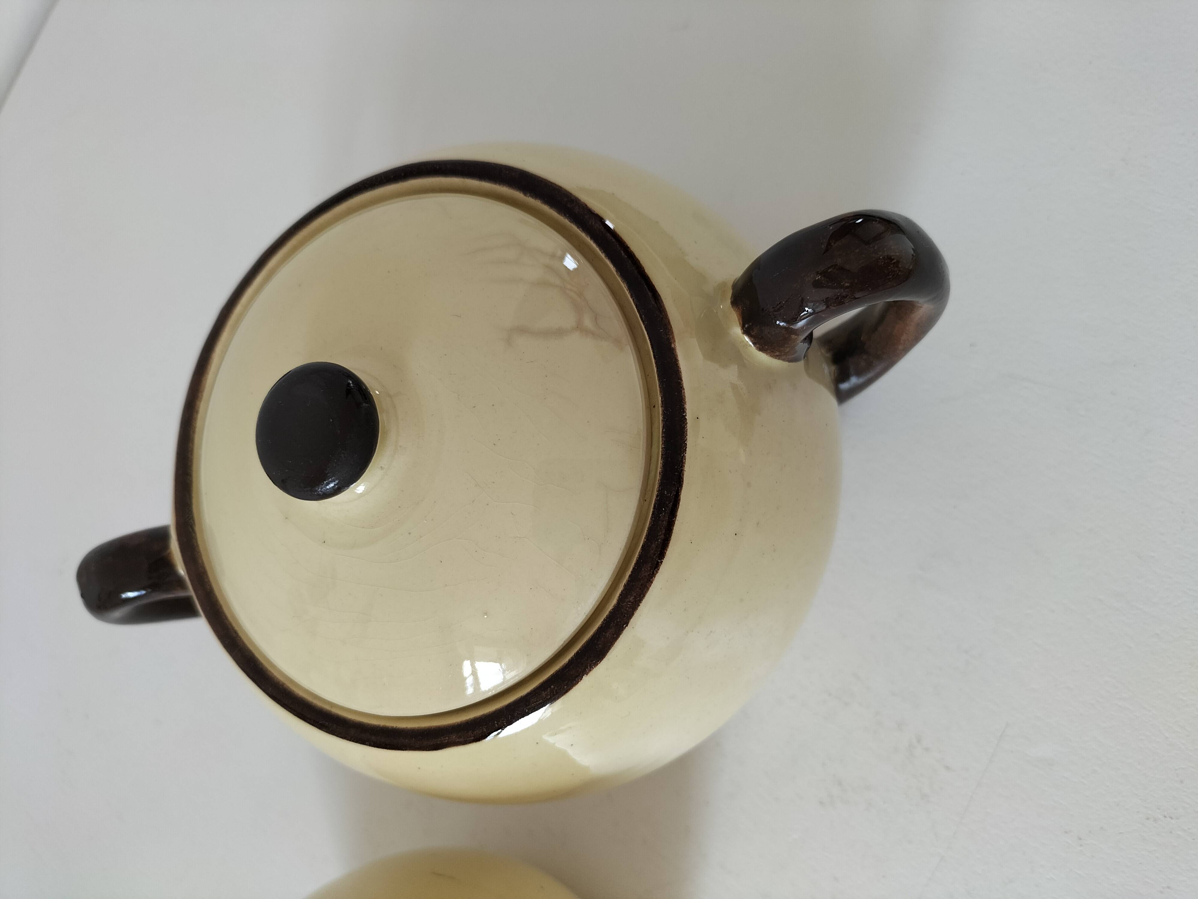 HBCM Sugar Bowl and Milk Jug Duo - Vintage Cream and Brown Earthenware