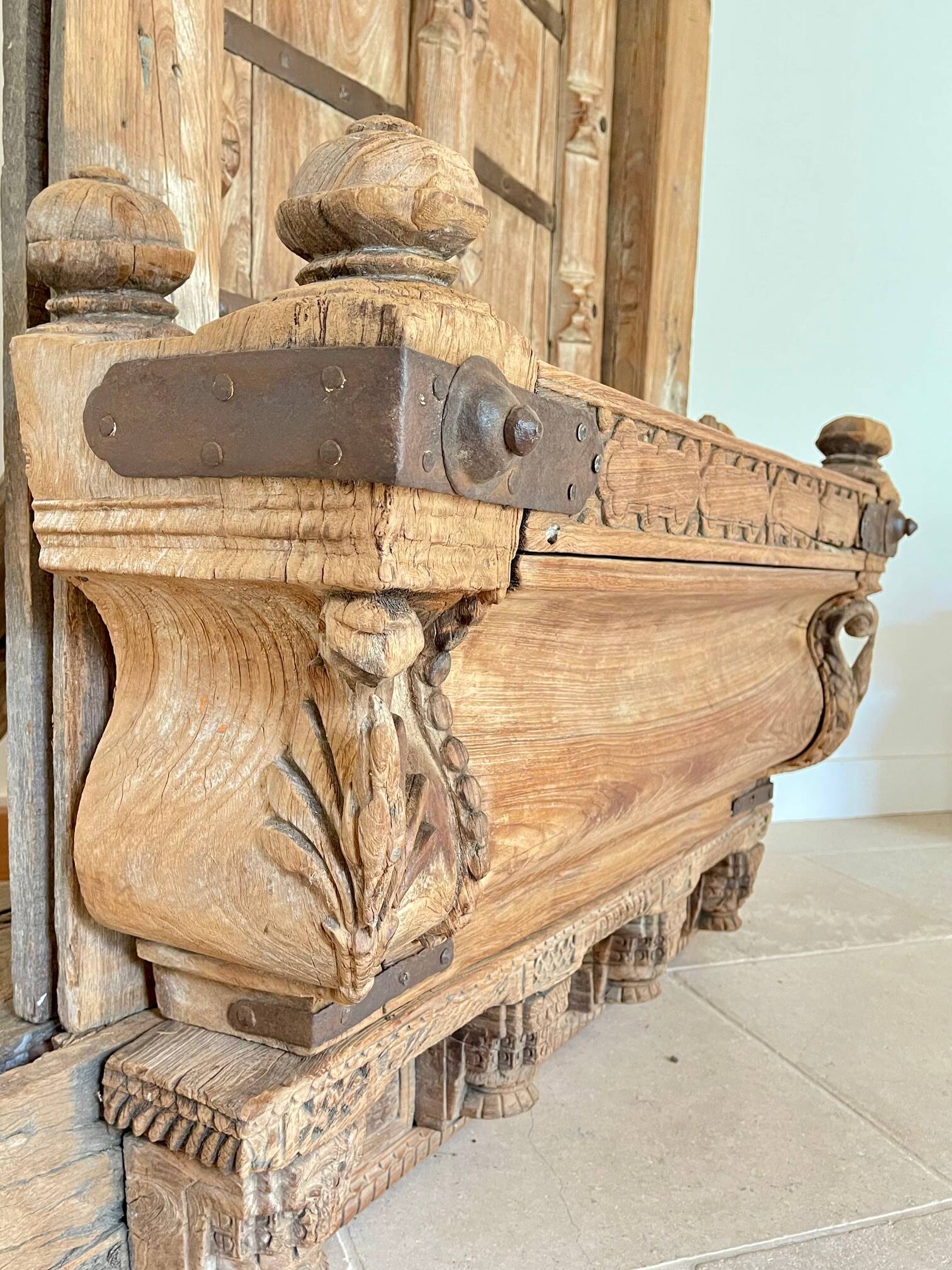 Door & old Indian balcony from Rajasthan in solid teak