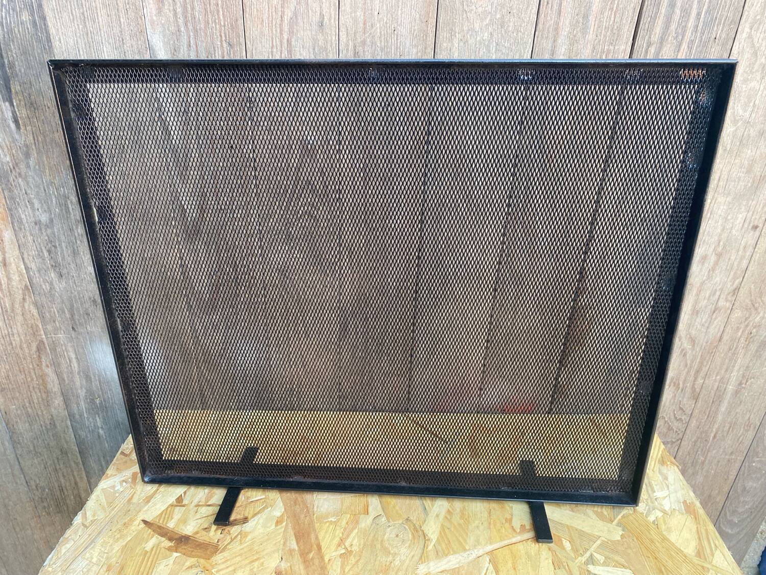 Fireplace Screen Antique Black Metal Perforated Grille Vintage