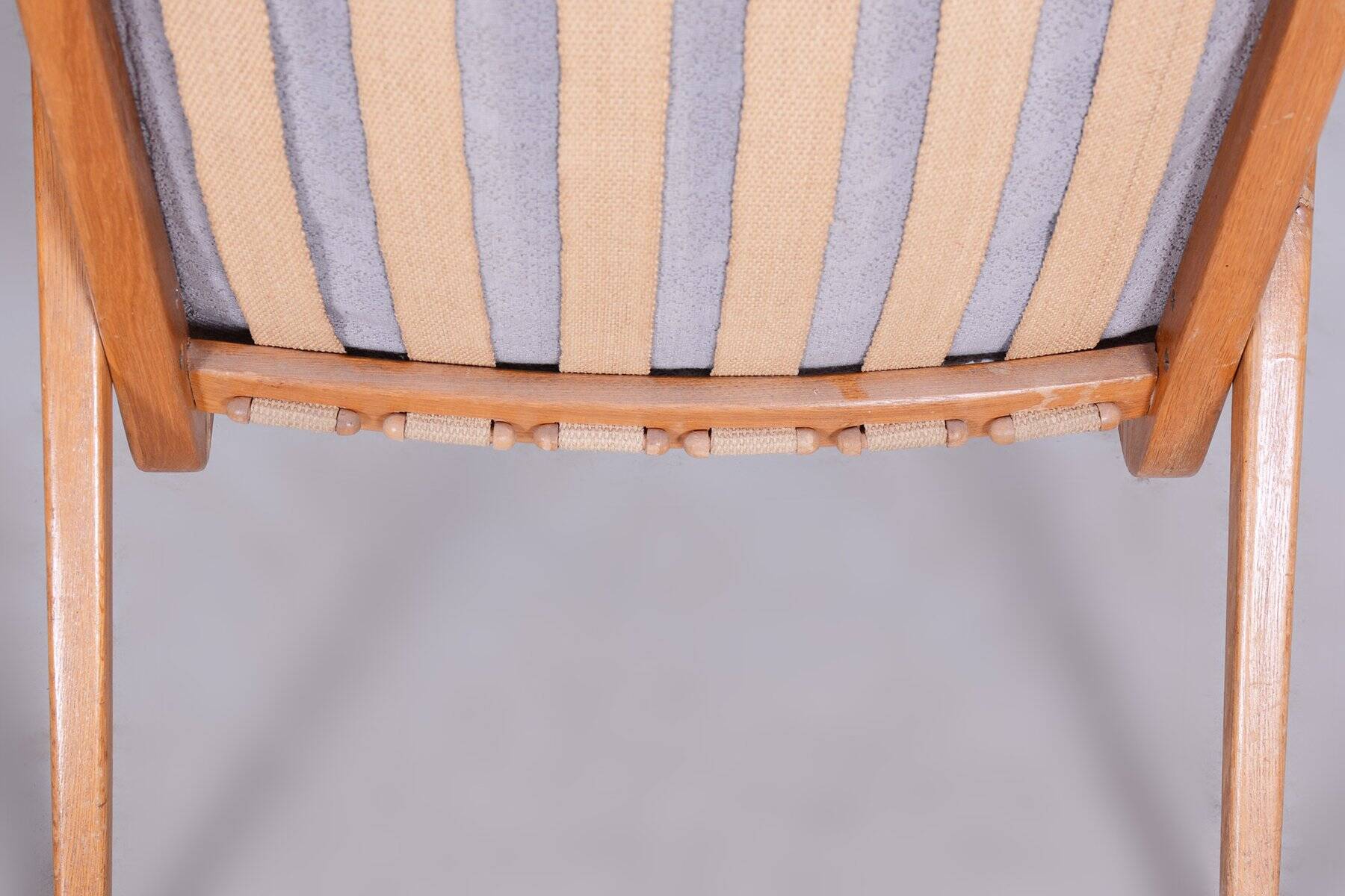 Mid-Century Czech Grey Armchair in Oak attributed to Jan Vanek, 1950s