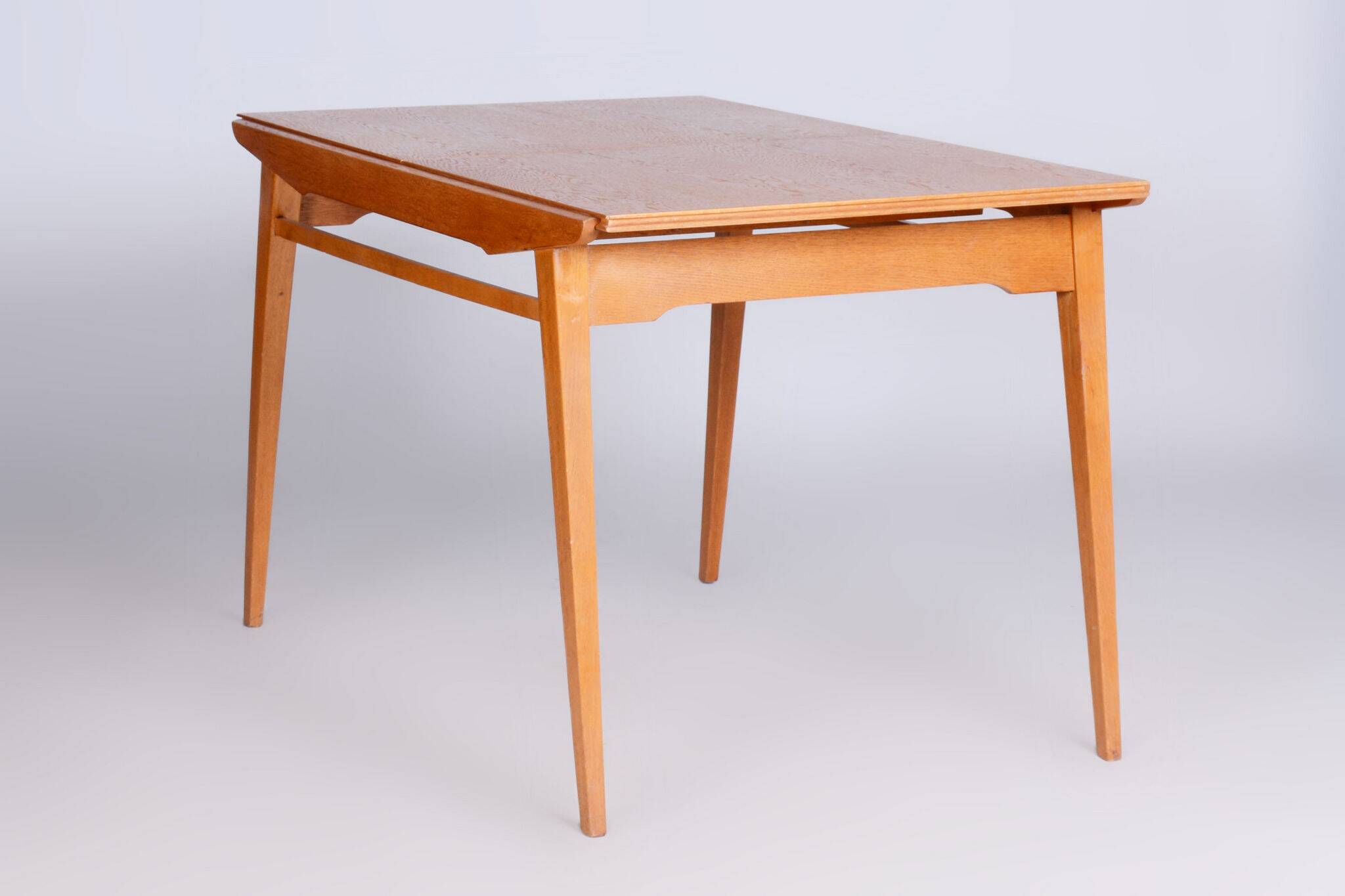 Restored Midcentury Oak Extendable Dining Table, Revived Polish, Czechia, 1950s