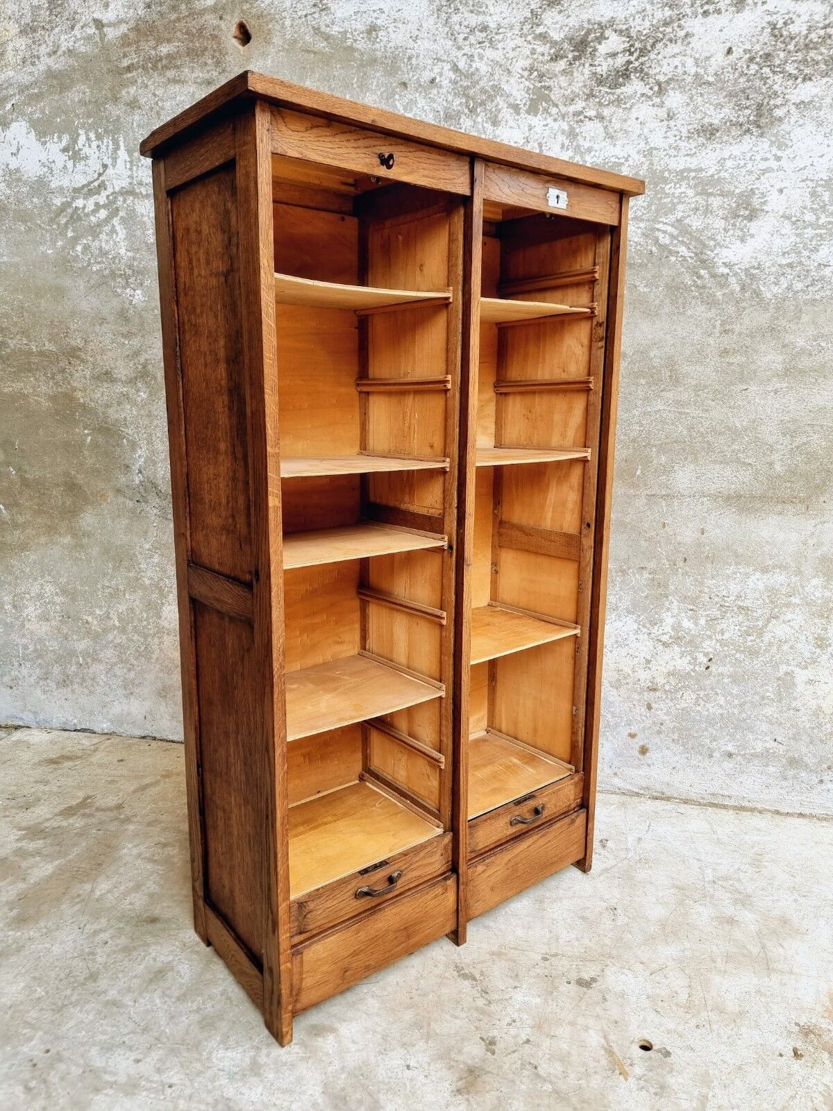Antique roller shutter cabinet Paris oak wall cupboard