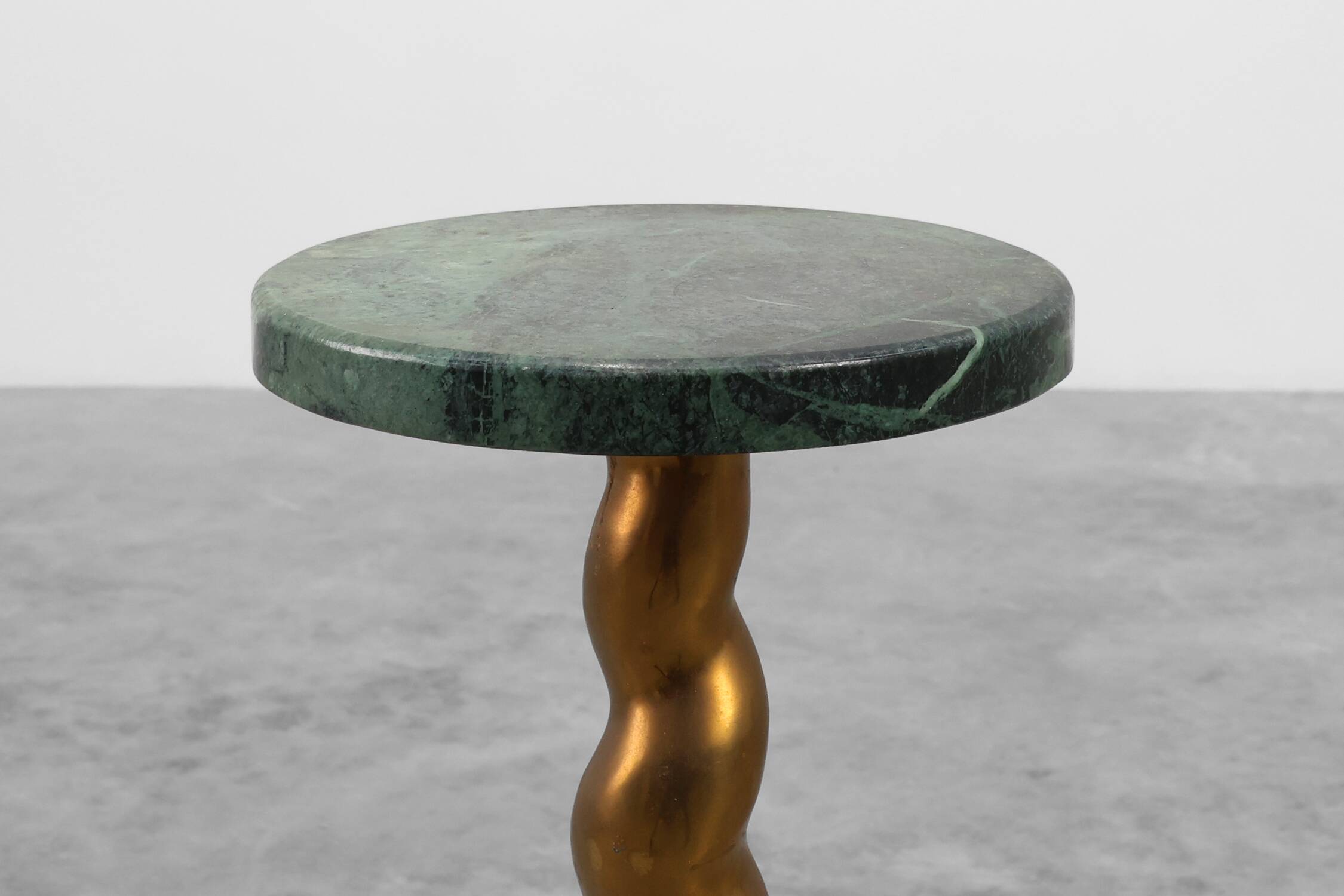 Art Deco side table or pedestal with green marble top and bronze base
