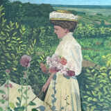 Painting: oil on canvas - woman with umbrella