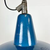 Industrial blue enamel factory lamp with cast iron top, 1960s
