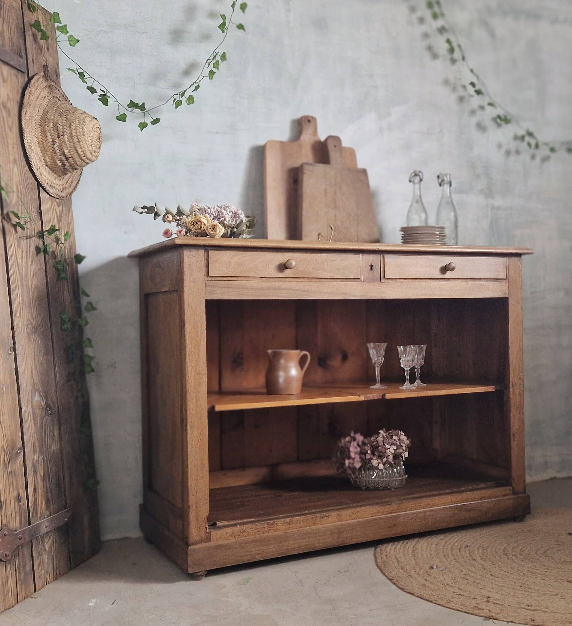 Old open walnut buffet