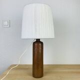 Lampe bouteille grès et abat jour laine vintage