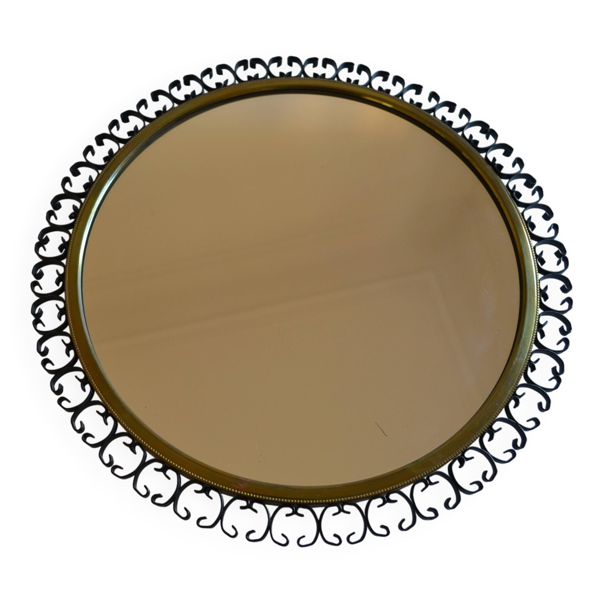 1960s brass and wrought iron sun mirror