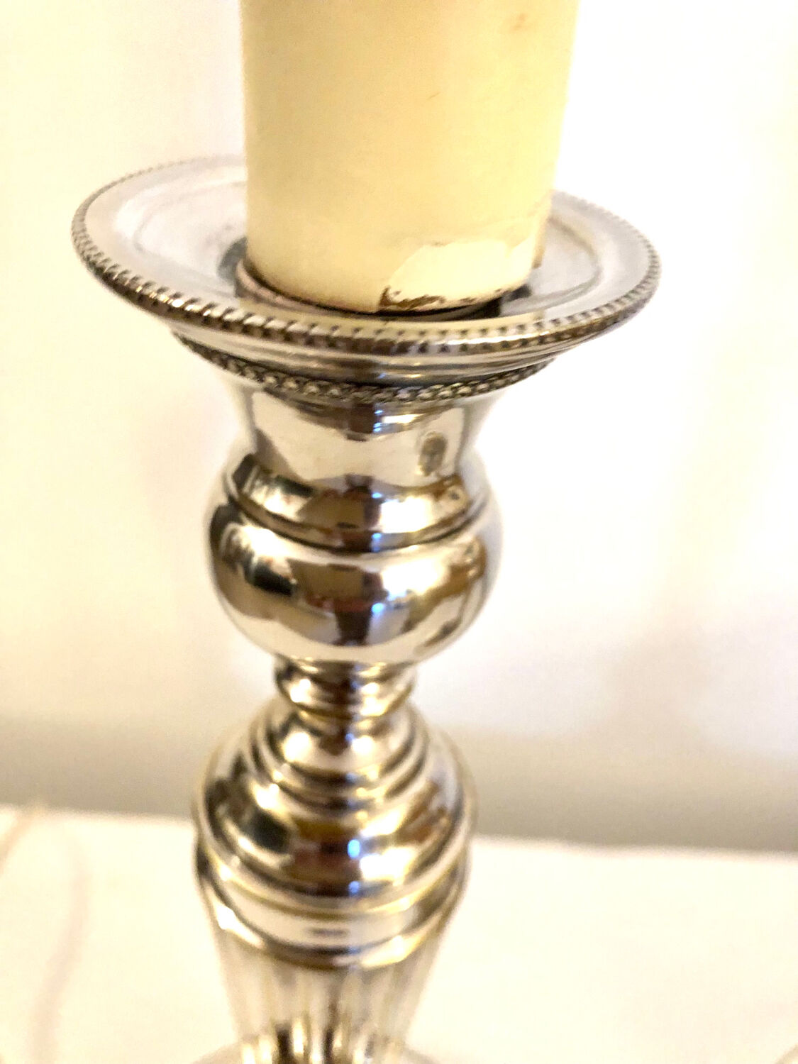 Pair of silver metal candle holder lamp bases
