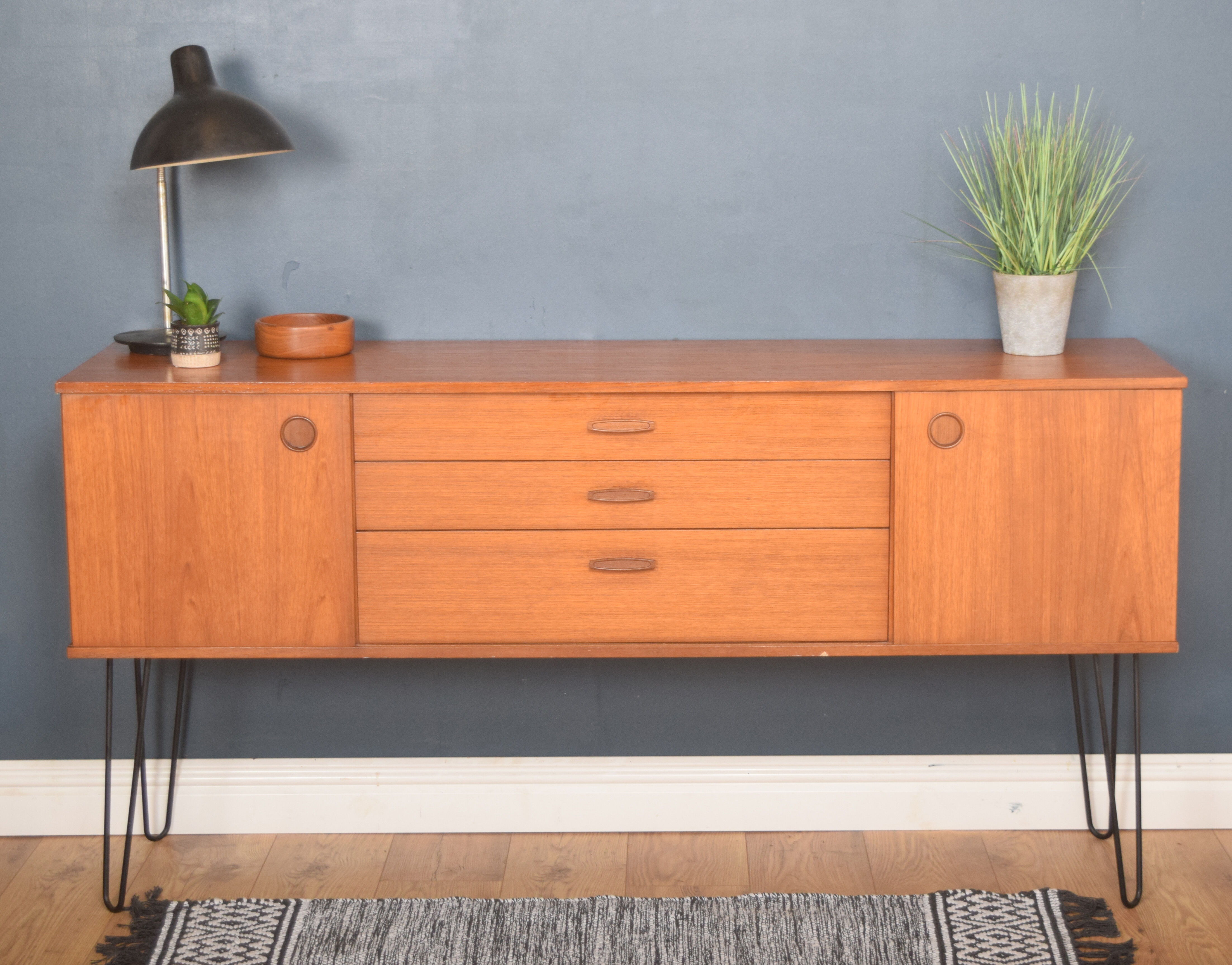 Restored Teak 1960s Avalon Retro Sideboard Hairpin Legs