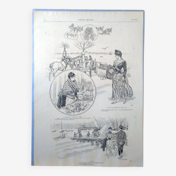 Un dessin  croquis illustrateur  mars  issue revue d'époque des années 1890 Journal Amusant
