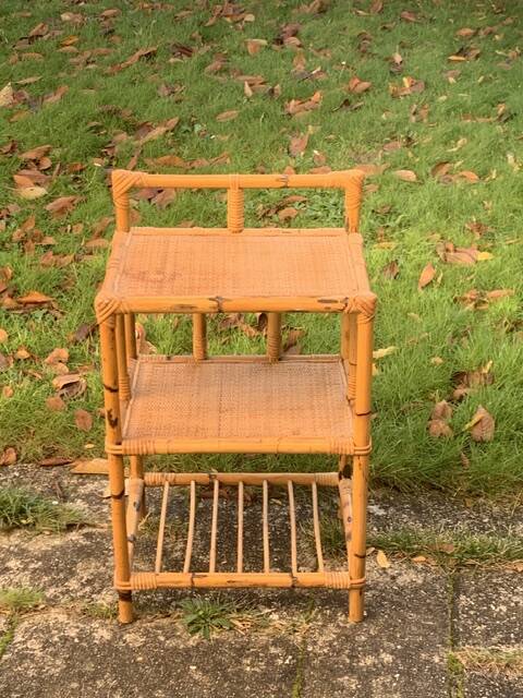 Vintage 3-tier bamboo and rattan shelf