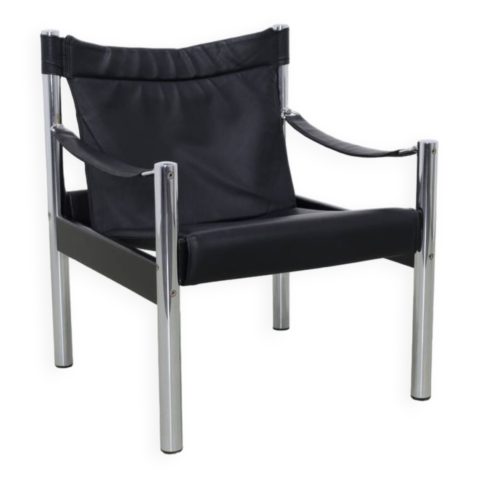 Lounge Chair in Leather and Chrome by Johanson Design Sweden, 1970s