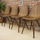 Set of 4 chairs in ABS, wood and metal