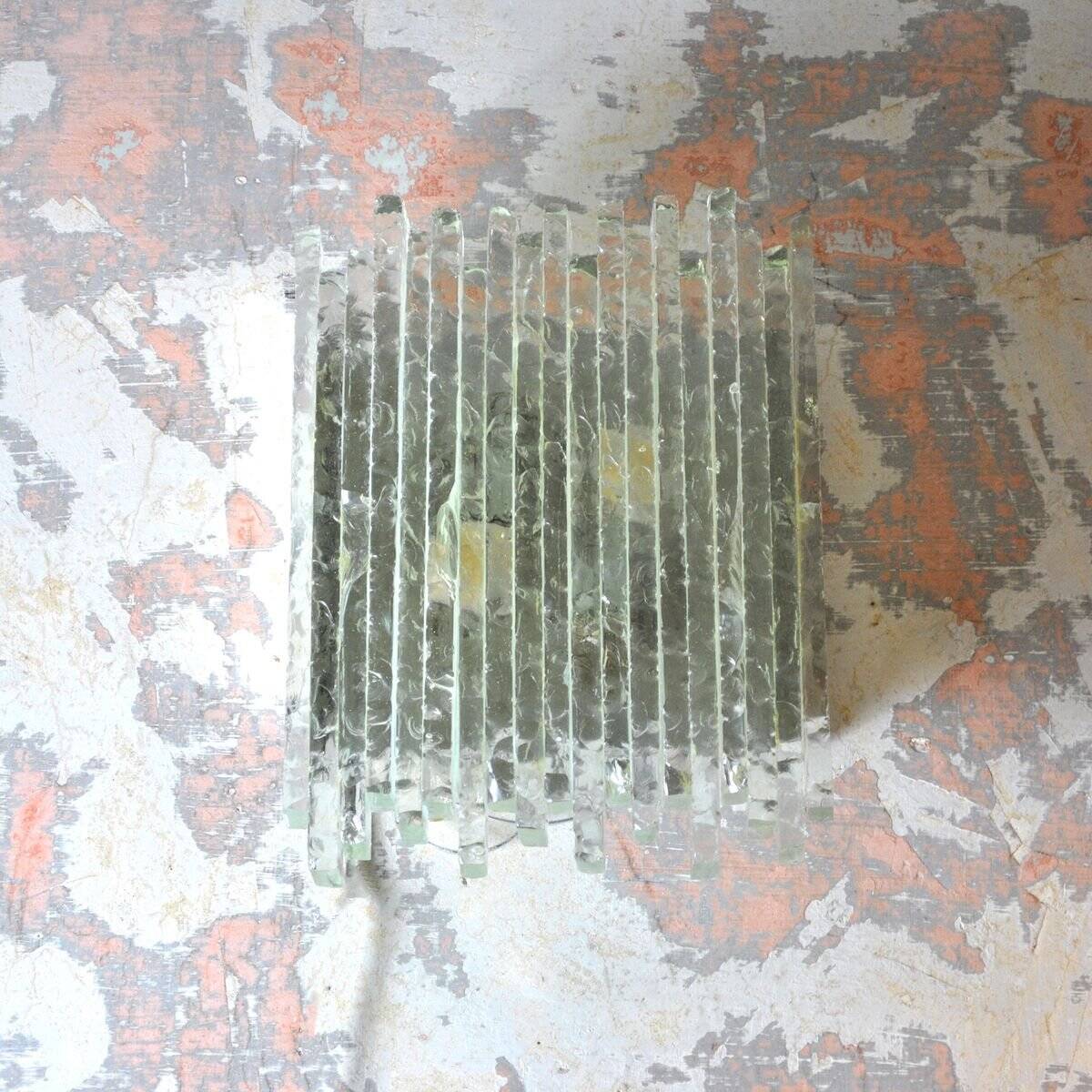 Vesta wall light in striped raw crystal with satin stainless steel support by Albano Poli for Poliarte.