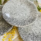Set of 4 speckled black and white ceramic plates made in Italy