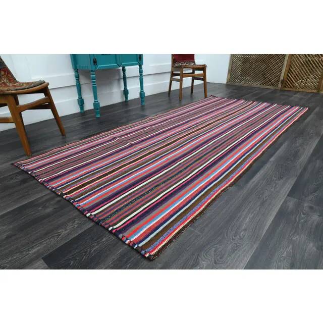 1970s Vintage Turkish Oushak Handmade Wool Cotton Pink Runner Rug 131x280