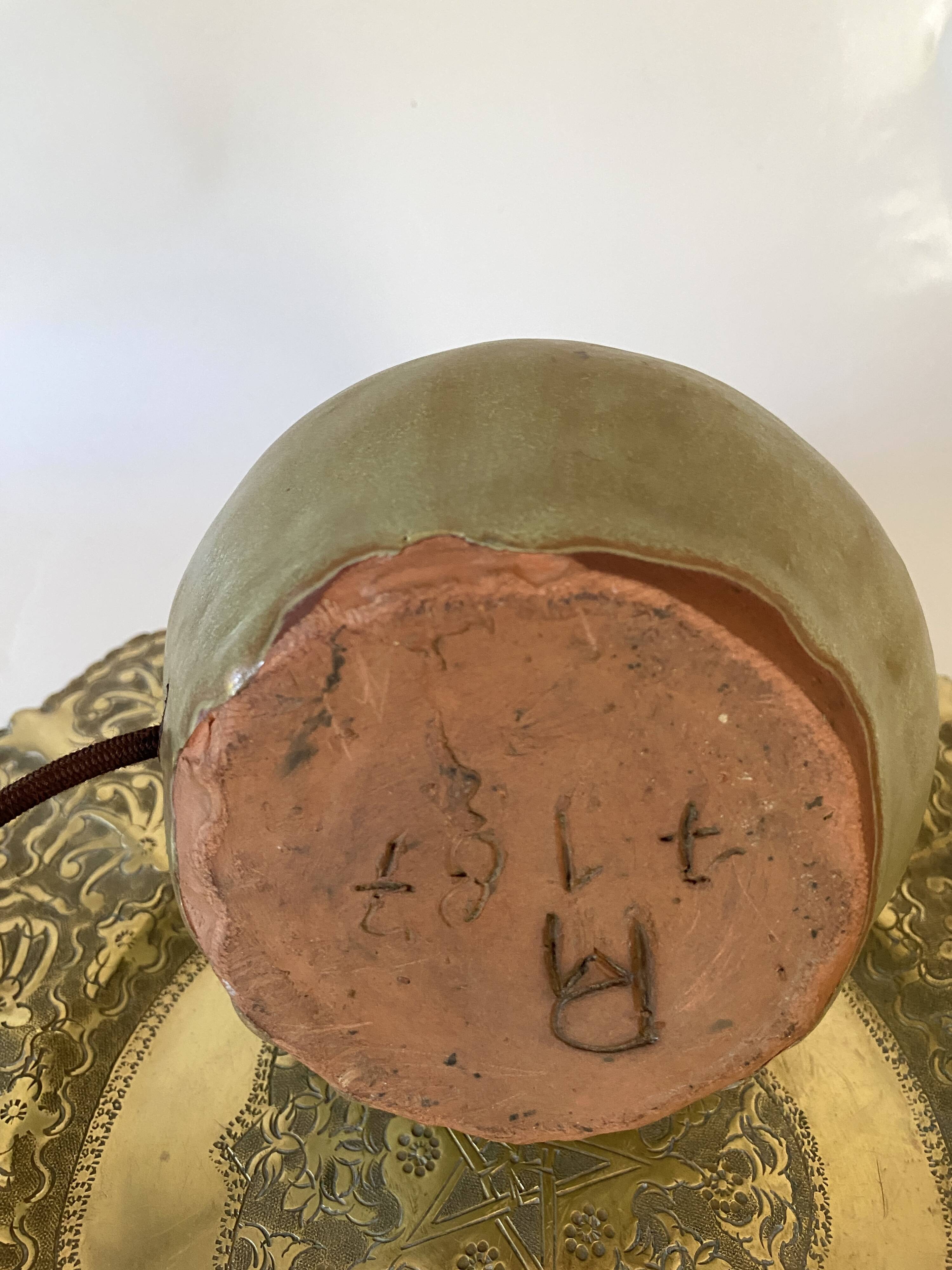 Glazed stoneware lamp base, fabric cable