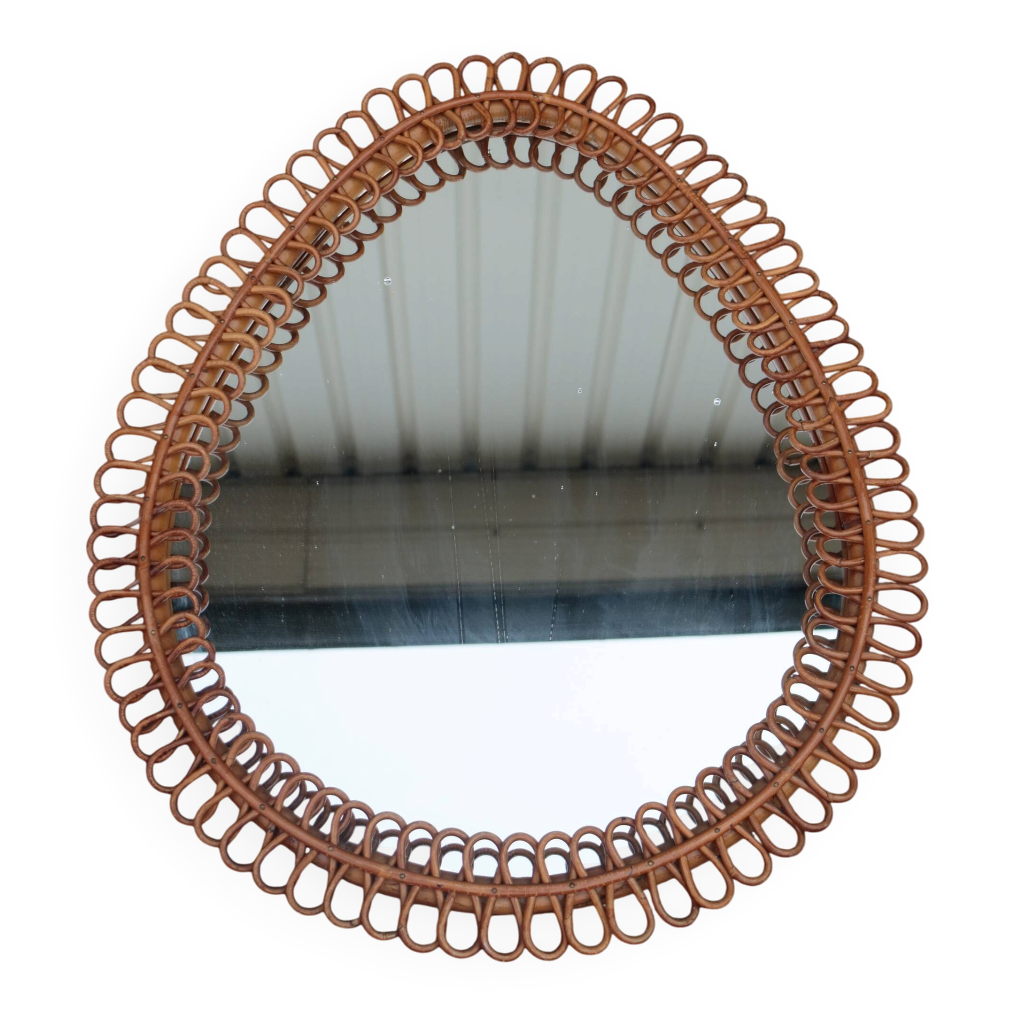 Large rattan mirror attributed to Franco Albini, Italy 1960.