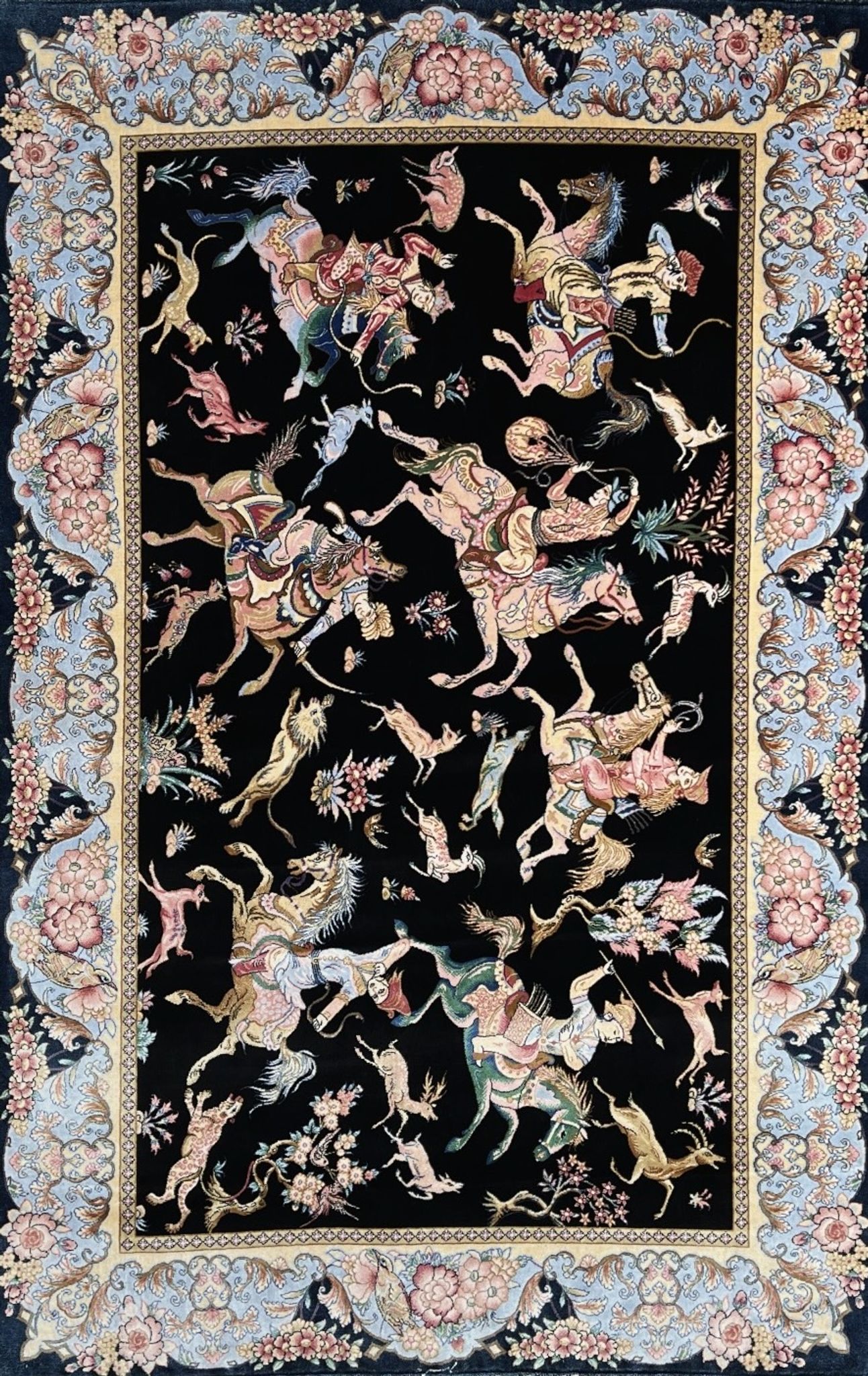 Tapis en soie Indo-Persan scène de chasse
